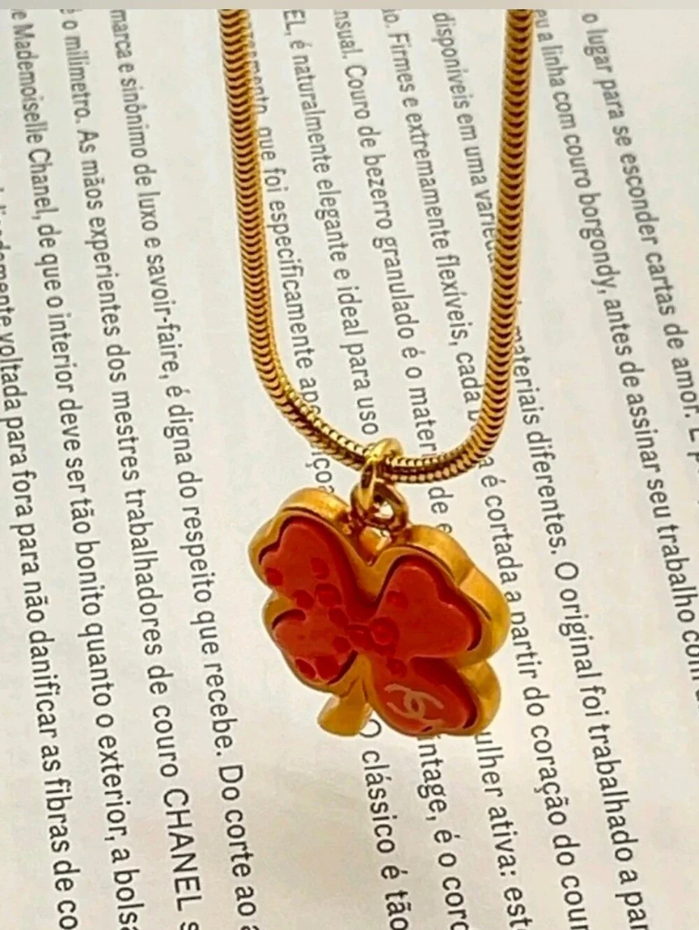 CHANEL Coco Mark Clover Pink Gold  Necklace